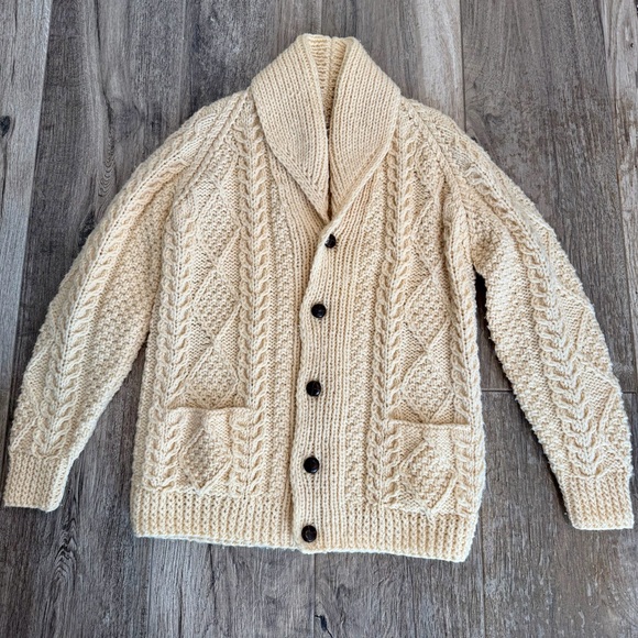 Cream Vintage Fisherman’s Cable Knit Women’s Sweater 100% Wool Italy
